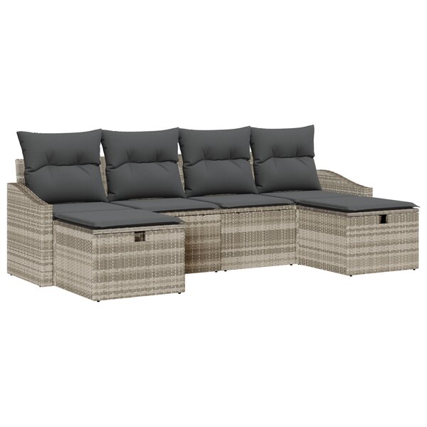 vidaXL Ensemble de canapé de jardin 6 pièces avec coussins gris clair en poly rotin