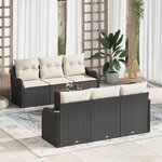 Ensemble de Canapé de Jardin 7 Pièces avec Coussins Rattan Poly Noir