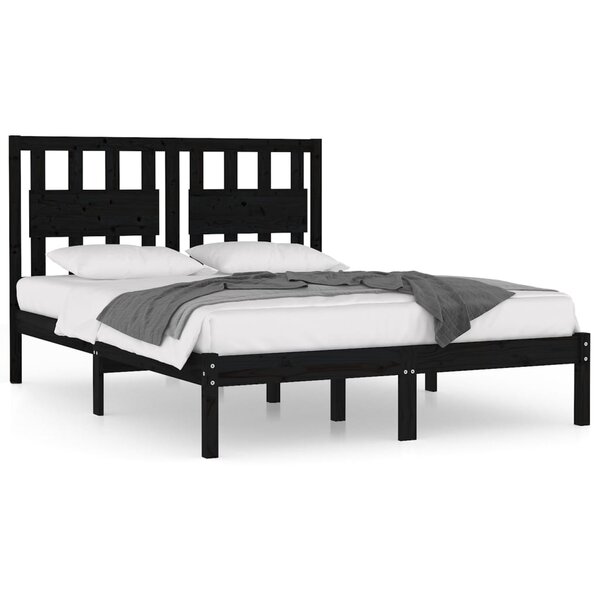 vidaXL Cadre de lit Noir Bois de pin massif 200x200 cm