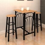 Vidaxl table et tabouret de bar 3 pièces bois et acier