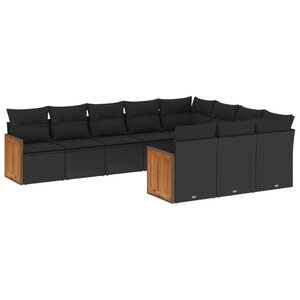 vidaXL Salon de jardin 10 Pièces avec coussins noir résine tressée