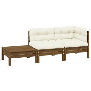 vidaXL Salon de jardin 3 Pièces avec coussins crème bois de pin massif