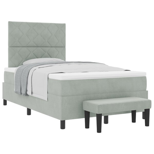 vidaXL Lit à ressorts avec Matelas & Banc Gris Clair 120x190 cm Velours