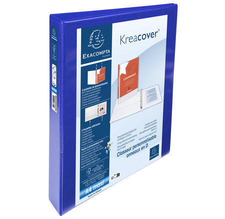 Classeur Personnalisable Rigide 2 Poches Kreacover - 4 Anneaux En D 30mm - A4 Maxi - Bleu - X 10 - Exacompta