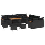 Ensemble de canapés de jardin de 14 pièces avec coussins noir poly rotin acacia