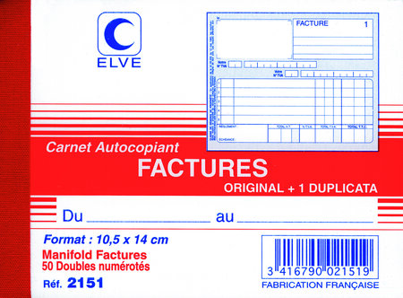 Manifold FACTURES 105 x 140 mm 50 Feuillets Dupli ELVE