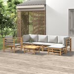 vidaXL Salon de jardin 7 Pièces avec coussins gris clair bambou