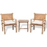 vidaXL Mobilier de bistro 3 Pièces avec coussins Bambou