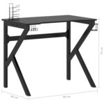 vidaXL Bureau de jeu avec pieds en forme de K Noir 90x60x75 cm