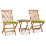 vidaXL Mobilier à dîner d'extérieur pliable avec coussin 3 Pièces Teck