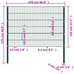 vidaXL Panneau de clôture avec poteaux Fer 1 7 x 1 2 m Vert