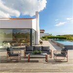 Salon bas de jardin en aluminium effet bois avec coussins - 5 personnes - PUERTO - Gris