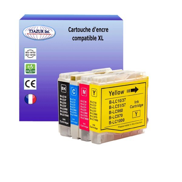 T3AZUR - 4x Cartouches compatibles avec Brother LC1000 XL pour Brother MFC-465CN 480CN 5460CN 5860CN 630CD 630CDW 650CD