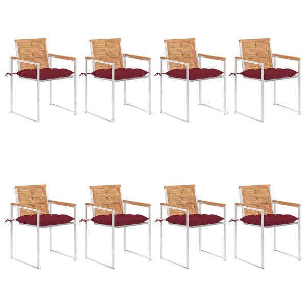 vidaXL Chaises de jardin lot de 8 avec coussins Bois de teck massif