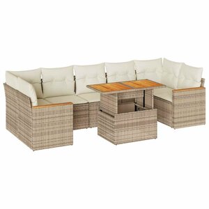 vidaXL Salon de jardin avec coussins 8 Pièces beige résine tressée acacia