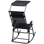 Fauteuil à bascule rocking chair pliable de jardin dim. 105L x 64l x 125H cm tétière + pare-soleil inclus acier époxy textilène noir