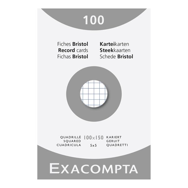 Étui De 100 Fiches - Bristol Quadrillé 5x5 Non Perforé 100x150mm - Blanc - X 10 - Exacompta