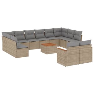 vidaXL Salon de jardin avec coussins 13 Pièces beige résine tressée