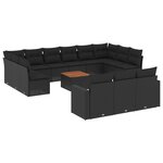 vidaXL Salon de jardin avec coussins 14 Pièces noir résine tressée