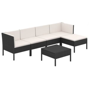 vidaXL Salon de jardin 6 Pièces avec coussins résine tressée noir