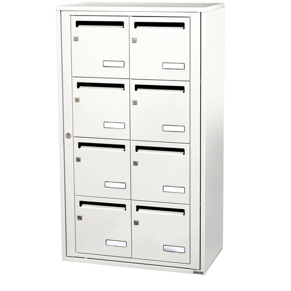 Bloc collectif leabox.com  2x4  grade 3  simple face  Intérieur  fixation murale   Blanc pur RAL 9010 finition brillante