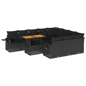 vidaXL Salon de jardin 11 Pièces avec coussins noir résine tressée