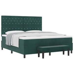vidaXL Lit à ressorts avec matelas & banc vert foncé 180x200 cm en velours