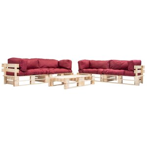 vidaXL Salon de jardin palette 6 Pièces avec coussins rouge bois
