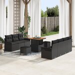Ensemble de Canapé de Jardin de 10 Pièces avec Coussins Noir Poly Rattan Acacia