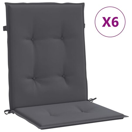 vidaXL Coussins de chaise de jardin à dossier bas lot de 6 anthracite