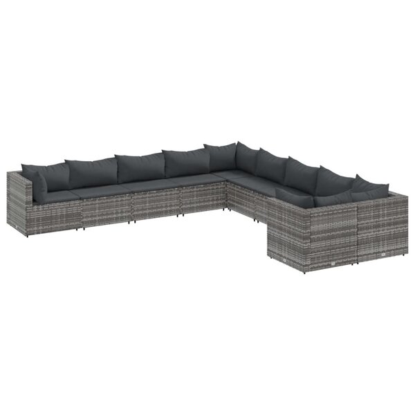 vidaXL Salon de jardin avec coussins 10 Pièces gris résine tressée
