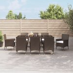 vidaXL Ensemble à manger de jardin et coussins 9 Pièces marron poly rotin