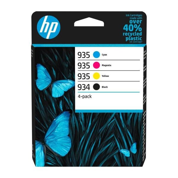 Hp 934/935 pack de 4 cartouches d'encre authentiques noir/cyan/magenta/jaune (6zc72ae) pour imprimantes hp officejet pro 6200