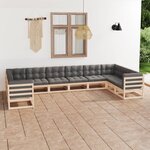 vidaXL Salon de jardin 10 Pièces avec coussins Bois de pin massif