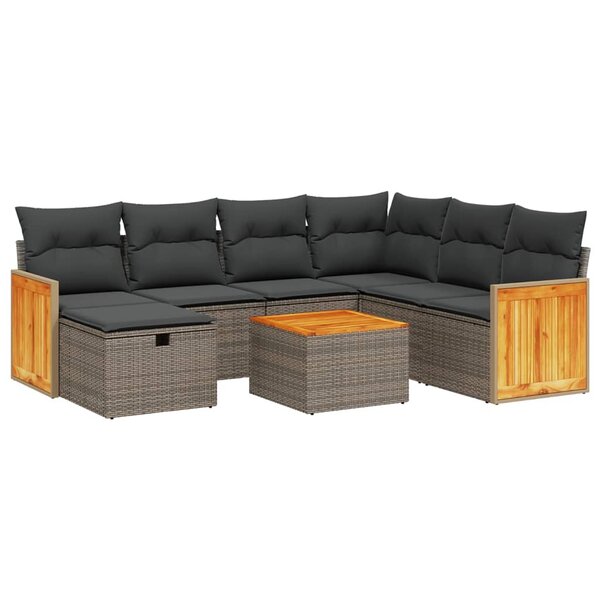 vidaXL Salon de jardin 8 Pièces avec coussins gris résine tressée