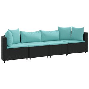 vidaXL Salon de jardin 4 Pièces avec coussins noir résine tressée