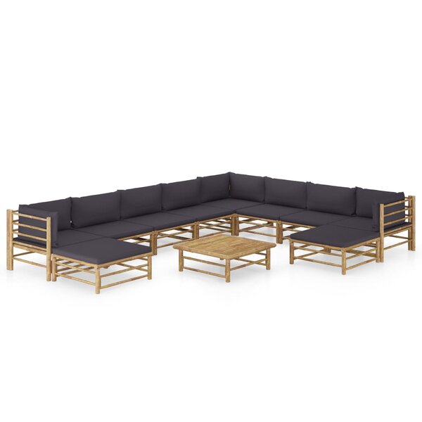 vidaXL Salon de jardin 11 Pièces avec coussins gris foncé bambou
