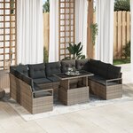 vidaXL Ensemble de canapé de jardin en 10 pièces avec coussins gris en rotin poly