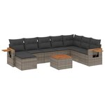 vidaXL Salon de jardin 9 Pièces avec coussins gris résine tressée