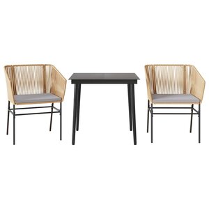 vidaXL Ensemble à manger jardin coussins 3Pièces marron poly rotin verre