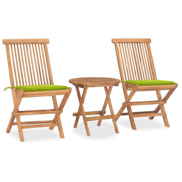 vidaXL Mobilier à dîner d'extérieur pliable avec coussin 3 Pièces Teck