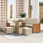 Ensemble de canapé de jardin 8 pièces avec coussins beige rotin polyéthylène acacia