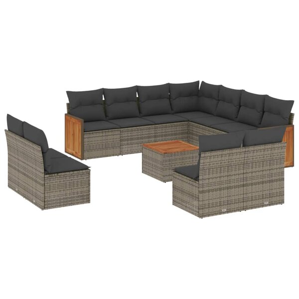 vidaXL Salon de jardin avec coussins 12 Pièces gris résine tressée