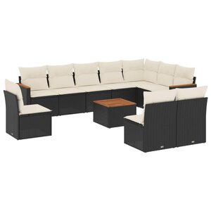 vidaXL Salon de jardin 11 Pièces avec coussins noir résine tressée