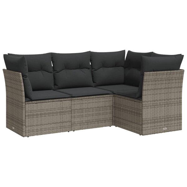 vidaXL Salon de jardin 4 Pièces avec coussins gris résine tressée