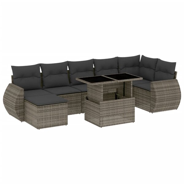 vidaXL Salon de jardin 8 Pièces avec coussins gris résine tressée