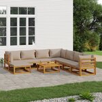 vidaXL Salon de jardin 9 Pièces avec coussins taupe bois massif