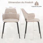 Ensemble de 2 chaises de salle à manger avec dossier courbé siège large & accoudoirs pour salon cuisine chambre beige 20_0008454