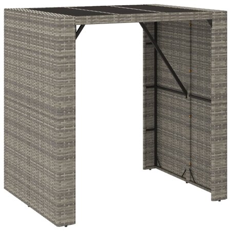 vidaXL Table de bar et dessus en verre gris 105x80x110 cm poly rotin