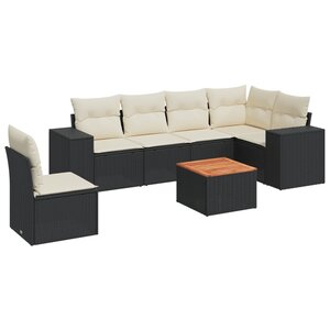 vidaXL Salon de jardin 7 Pièces avec coussins noir résine tressée